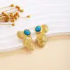 Pendientes Estilo Retro Ins Francés Oro 18K Acero Inoxidable Pendientes de Turquesa Nicho de Gama Alta Exagerados para Mujer