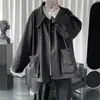 Chaqueta de trabajo para hombre estilo coreano moderna ins estilo Harajuku chaqueta de primavera para pareja mapache casual todo-combinación Pu chaqueta guapa