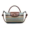Bolsa de Palha Arco-Íris de Verão Feminina 2025 Nova Tendência Moda Casual Tecida Bolsa Bolinho Bolsa de Ombro Transversal