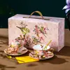 Juego de Tazas de Café de Porcelana Ósea Europea con Flores y Pájaros Caja de Regalo de Gama Alta Exquisito Retro Juego de Té Británico para la Hora del Té Nuevo Boda