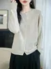 Cárdigan de punto con pedrería estilo japonés para mujer, nueva colección de otoño, corte holgado, versátil, rejuvenecedor, abrigo artístico de lana de hilo fino