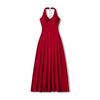 Vestido Halter de Cuello en V Estilo Francés con Copas, Diseño para Mujer con Cadena en la Espalda, Cintura Cortada y Falda Larga de Sirena