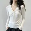 Top de punto coreano para mujer con cuello en V retorcido y manga larga, moda otoño 2026, elegante, rejuvenecedor, corte ajustado, top adelgazante