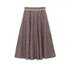 Ropa de Mujer Transfronteriza 2026 Moda Estilo Europeo y Americano Casual Simple Falda de Cuadros Pequeños con Ribete de Encaje Conjunto para Mujer F71217