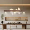 Novo lustre de restaurante estilo chinês, luminária linear inspirada no Zen para sala de chá e escritório com motivos de paisagem, estética da Dinastia Song e design em madeira natural