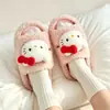 Pantufla de medio pie estilo Hello Kitty esponjosa original de Sanrio, nueva colección otoño/invierno 2026, pantuflas de algodón lindas y acogedoras para niñas