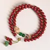 Pulseira de anel duplo de sequoia para homens e mulheres, pulseira de casal estilo chinês com pingente de lótus, contas de madeira para oração budista