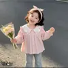Nuevo Top Versátil Dulce y de Moda Estilo Coreano para Niñas con Cuello de Muñeca Bordado para Primavera y Otoño
