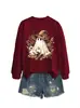 Amazon Wish Estação Europeia Nova Moda Divertida Feminina Mago Fantasma Retrô Floral Moletom de Manga Longa Comércio Exterior