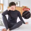 Traje de ropa interior térmica de terciopelo para hombre, calzoncillos largos cepillados por ambos lados, camiseta interior para estudiantes jóvenes, cuello medio-alto