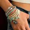 Pulsera elástica de cuentas de madera turquesa estilo bohemio transfronteriza Temu, pulsera de aleación con cuentas para hombre, pulsera para mujer