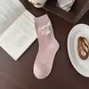 Meias de Algodão Absorventes para Primavera e Verão para Mulheres, Meias de Cano Médio com Laço Estilo Coreano, Meias Folgadas Doces com Desenho de Cachorrinho