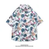 Camisa de manga curta estilo Hong Kong para homens e mulheres Casal Verão Solto Fino Praia Havaiana Floral Meia Manga Camisa de Flor