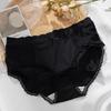 Ropa interior sexy de seda helada de cintura media para mujer, con borde de encaje jacquard y lazo, de seda antibacteriana, en la entrepierna inferior, bragas finas para mujer