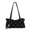 Bolsa tote de lona com poá estilo coreano de grande capacidade para mulheres, bolsa de ombro/axila texturizada de nicho, sacola de compras casual