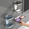 Jabonera de pared para baño doméstico, sin perforaciones, de una y doble capa, con drenaje, estante de almacenamiento para baño y aseo