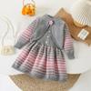 Suéter infantil de duas peças outono e inverno nova camisa do tesouro das mulheres cardigan vestido sem mangas estilo coreano vestido de camisola