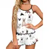 Pijama de Dos Piezas con Estampado Estilo Europeo y Americano de Seda de Leche Espalda Descubierta para Mujer, Conjunto con Camisola y Shorts, Ropa de Casa Cómoda para Ventas Transfronterizas