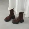 Botines Delgados de Moda Coreana Patchwork de 7 cm 2025 Otoño e Invierno Nuevos Punta Redonda Suela Gruesa Tacón Grueso Botines Cortos Versátiles Botas de Motocicleta