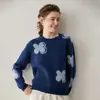 Suéter de Punto de Cachemira Floral Estilo Perezoso para Mujer, Nuevo Otoño e Invierno 2025 Cuello Redondo Holgado Versátil Adelgazante