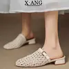 Versión de Piel de Oveja de Sandalias de Mujer Tejidas a Mano con Punta Cerrada y Media Suela, Adecuadas para Uso en Exteriores, Sandalias Mula de Verano Caladas Transpirables para Mujer
