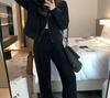 Traje de Suéter de Estilo Perezoso para Mujer 2025 Principios de Otoño Nuevo Chaqueta de Punto con Capucha y Cintura Alta Pantalones Casuales con Abertura Conjunto de Dos Piezas