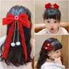 Grampo de Cabelo Laço Acessório de Cabelo para Meninas, Presilha de Cabelo Vermelha para Trás da Cabeça, Grampo de Cabelo de Ano Novo para Meninas, Ornamento de Cabelo de Fita Infantil