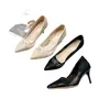 Novos saltos altos de renda para mulheres 2026, sapatos peep toe rasos respiráveis de verão estilo francês, bico fino, salto fino, sapatos femininos elegantes