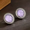Nuevos Pendientes Ovalados Estilo Chino Morado Hielo Púrpura Concha Blanca, Estilo Simple y Lujoso, Bordes Incrustados de Nácar Blanco, Pendientes de Estilo Suave