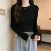Otoño/Invierno 2026 Nuevo Cuello Redondo Ajustado Ceñido Manga Larga Tejido Básico Top Ropa Interior Suéter Elegante para Mujer Ropa Exterior