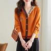 Casaco Curto de Outono para Mulheres 2025 Novo Casaco Tricotado com Capuz Colorido Cardigan Suéter para Mulheres Tops Petite
