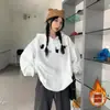 Sudadera con Capucha de Gato de Dibujos Animados Blanca y Gris para Mujer 2026 Nueva Otoño e Invierno Sudadera Estilo Coreano Conjunto Minimalista Top Chaqueta
