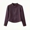 Cárdigan de Otoño/Invierno para Mujer, Grueso de Felpa, Cuello Semi Alto, Cintura Ceñida, Doble Cremallera, Moldeador de Cintura en Espina de Pescado, Dobladillo Curvo, Chaqueta Adelgazante