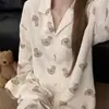 Pijama de patito estilo dulce y sencillo para mujer, conjunto de manga larga y pantalón largo para primavera y otoño, ropa de casa para estudiantes, se puede usar en el exterior
