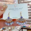 Pendientes Bohemianos de Cristal Fresco con Forma de Gota de Agua y Abanico con Diseño Único y Ganchos de Oreja de Estilo Étnico de Moda