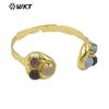 WT-B652 Nuevo Amatista Natural Diseño de Tres Gemas Chapado en Oro de 18k Pulsera Ajustable Europea y Americana de Venta Caliente para Mujer