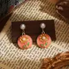 Pendientes Estilo Bosque Chica Dulce Jardín Monet Francés Pendientes Vintage Gota de Aceite Flor Tridimensional Corazón para Mujer