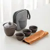 Presente Empresarial Conjunto de Chá de Viagem Copo de Preparo Rápido Bule de Argila Roxa com Três Xícaras Gaiwan Portátil Pequeno Conjunto Conjunto de Kung Fu para Exterior