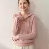 Nuevo Suéter de Cachemir con Media Cremallera y Capucha para Mujer Otoño e Invierno Color Sólido Corte Holgado con Bolsillos Camisa Base de Punto de Manga Larga