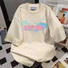 Camiseta Chic Fresca Estilo Japonês com Estampa de Letras de Manga Curta e Design Único, Casual de Caimento Solto, Peça para Casal, Tendência