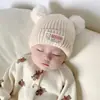 Gorro de lana tejido para niños coreanos, caricatura linda, invierno, para niños y niñas, gorro de invierno para bebé, gorro cálido con protección para las orejas