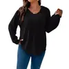 2024 Amazon Outono e Inverno Novo Cor Pura Tamanho Plus Tops Femininos Decote em V com Capuz Manga Longa Listrado Canelado Camiseta Escovada Solta