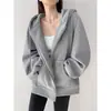 Mezcla de Algodón Seda de Leche + Piel de Zorro Plateado Versión Original con Cordón Interior Sudadera con Capucha para Mujer Primavera/Otoño