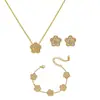 Conjunto de Pulseras de Trébol de Cinco Hojas con Diamantes, Conjunto de Cuatro Piezas, Pendientes de Flor de Zirconia de Trébol de Cuatro Hojas, Collar Incrustado con Diamantes, Conjunto de Cuatro Piezas de Trébol de Cuatro Hojas