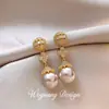 "Cuentas de Hilo Dorado" Plata Chapada en Oro Real de 18K Aguja de Plata Zirconia Perla Pendientes Pendientes Retro Franceses Joyería de Oreja Exquisita