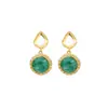 Pendientes Retro de Moda Geométricos Redondos con Incrustaciones de Esmeralda Africana Chapados en Oro Plata S925 Pendientes Elegantes Versátiles Pendientes