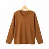 26 Outono Novo Estilo High-End Solta Emagrecimento Casual Versátil Gola V Manga Longa Tamanho Grande Camiseta Top Feminino