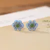 Yilu Pendientes de Plata de Ley S925 Jade Hetian Natural Jaspe Brillo Retro Flor de Esmalte Nuevo Chino Pendientes de Plata