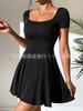 Vestido de última moda europeu e americano de cor sólida com decote redondo e linha A 2024