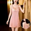 Pijama Feminino Sexy de Verão, Cetim de Seda Gelada 2026 Novo Renda Luxo High-End Estilo Puro Desejo Camisola Vestido de Noite